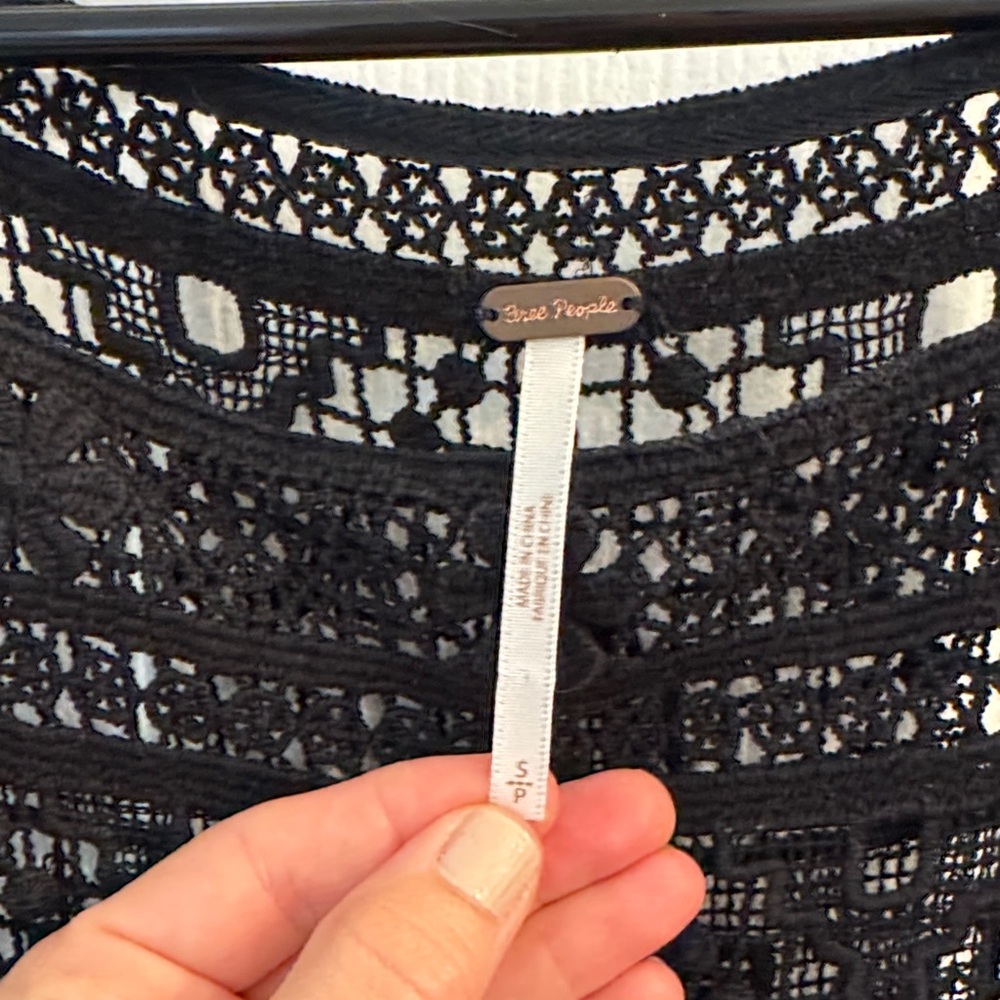 Free People Emily Crochet Mini Dress with side pull tie and tassle details - Picture 5 of 11